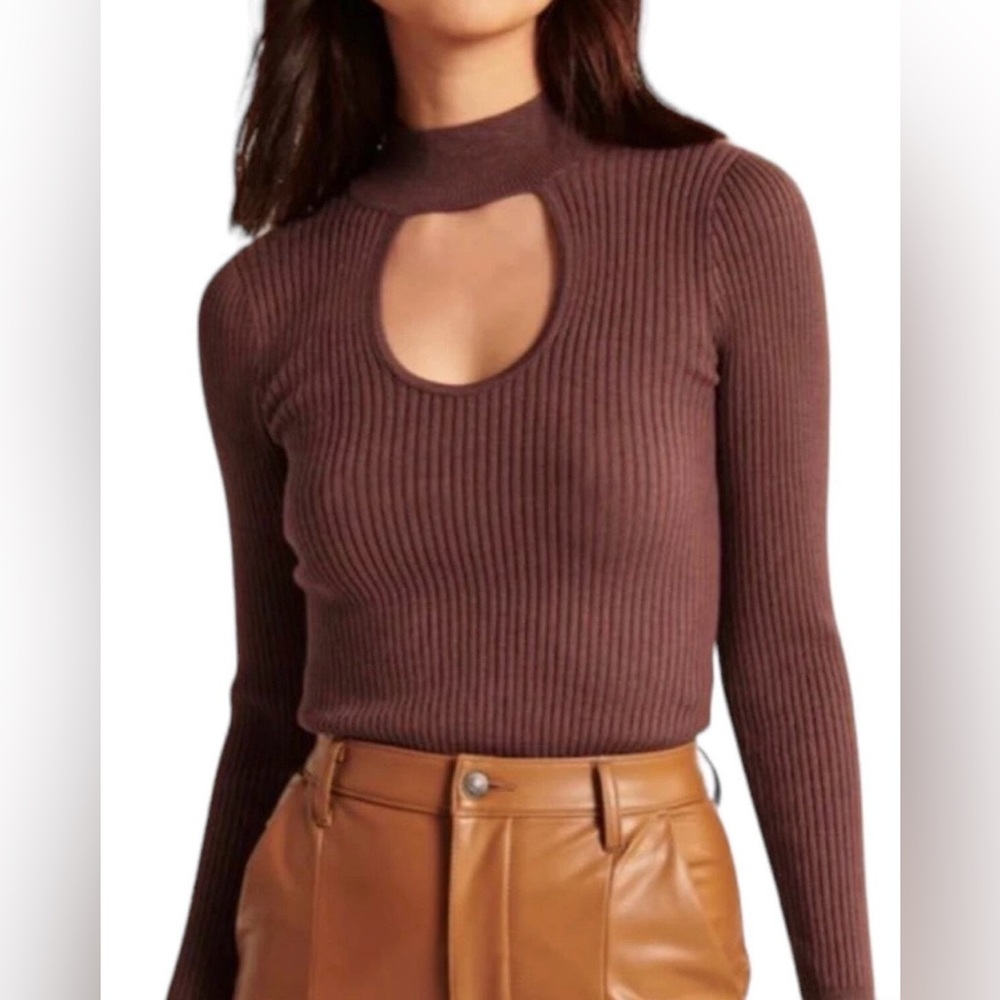 Abercrombie & Fitch Brown Ribbed Cutout Top